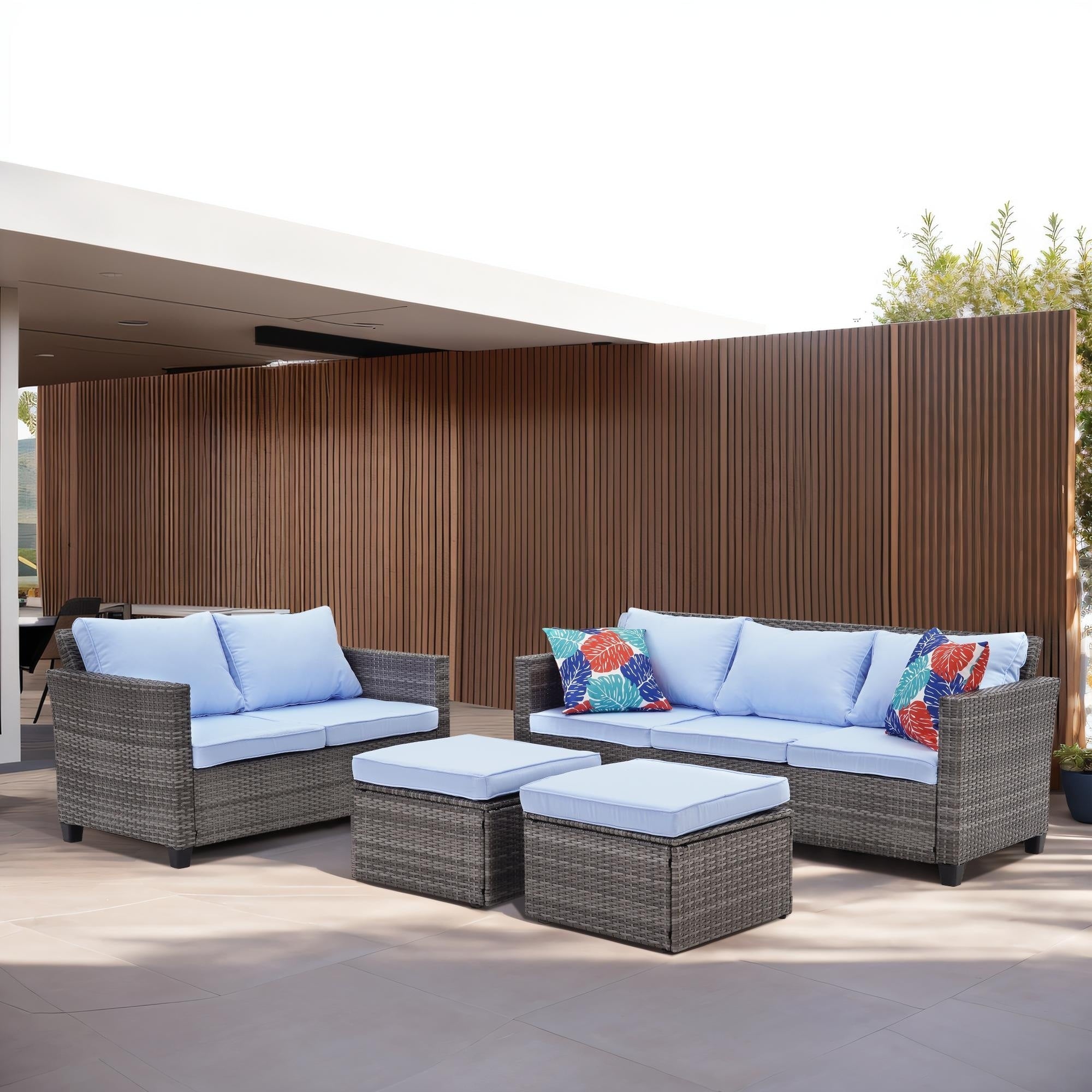 Ensemble de canapés d'extérieur Ainfox pour patio, canapé sectionnel en osier, meubles de patio, canapé en rotin