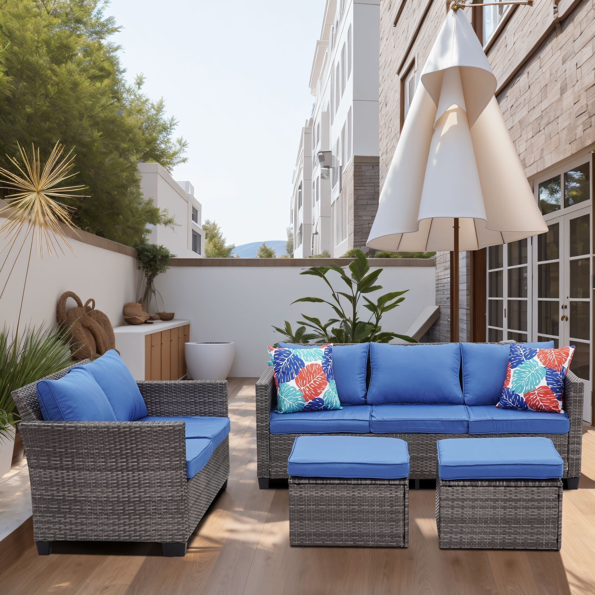 Ensemble de canapés d'extérieur Ainfox pour patio, canapé sectionnel en osier, meubles de patio, canapé en rotin