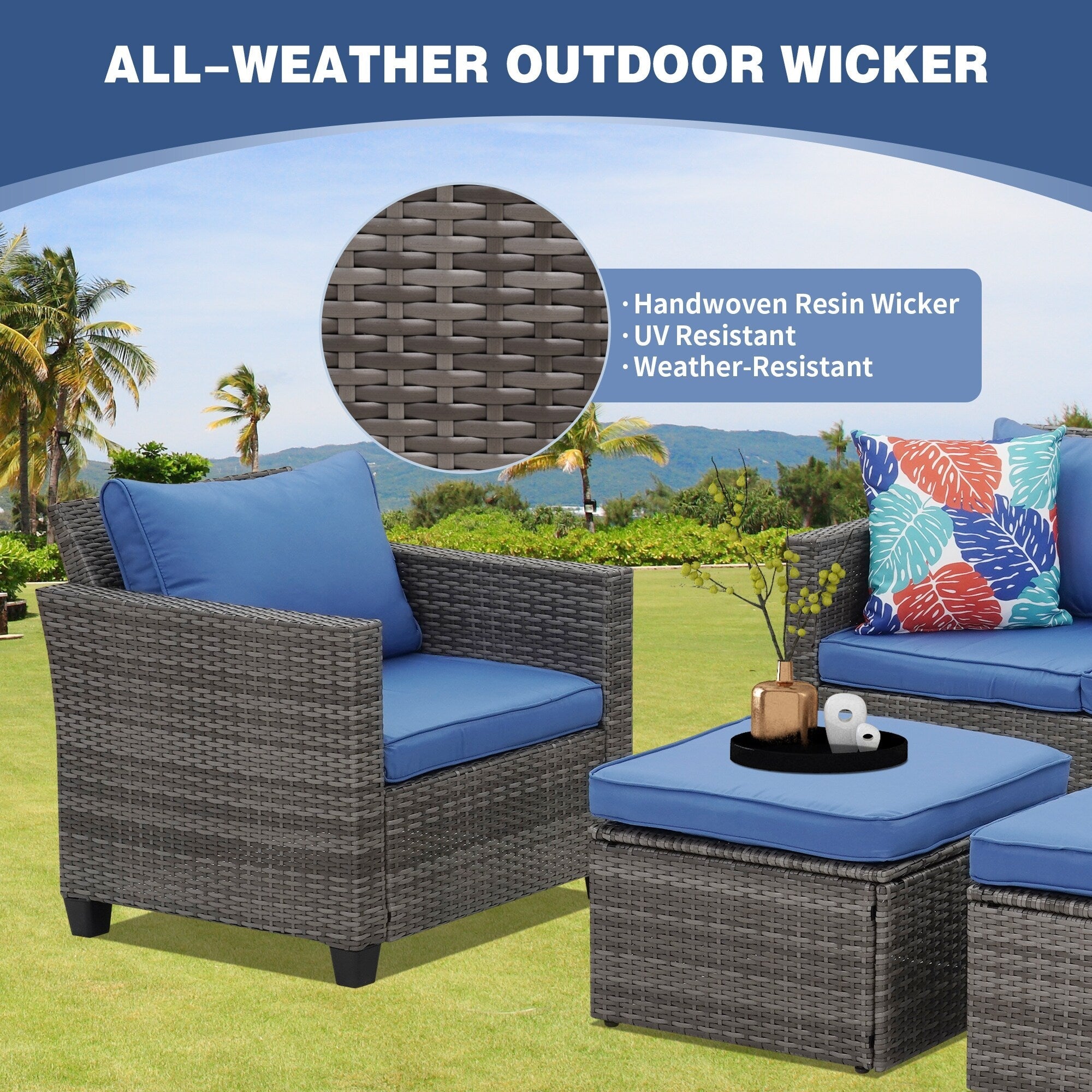 Ensemble de canapés d'extérieur Ainfox pour patio, canapé sectionnel en osier, meubles de patio, canapé en rotin