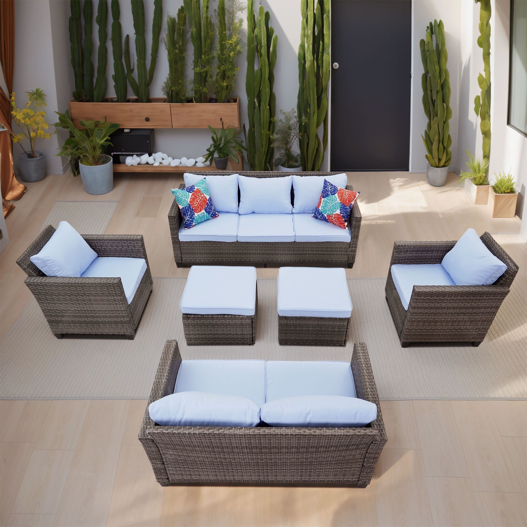 Ensemble de canapés d'extérieur Ainfox pour patio, canapé sectionnel en osier, meubles de patio, canapé en rotin