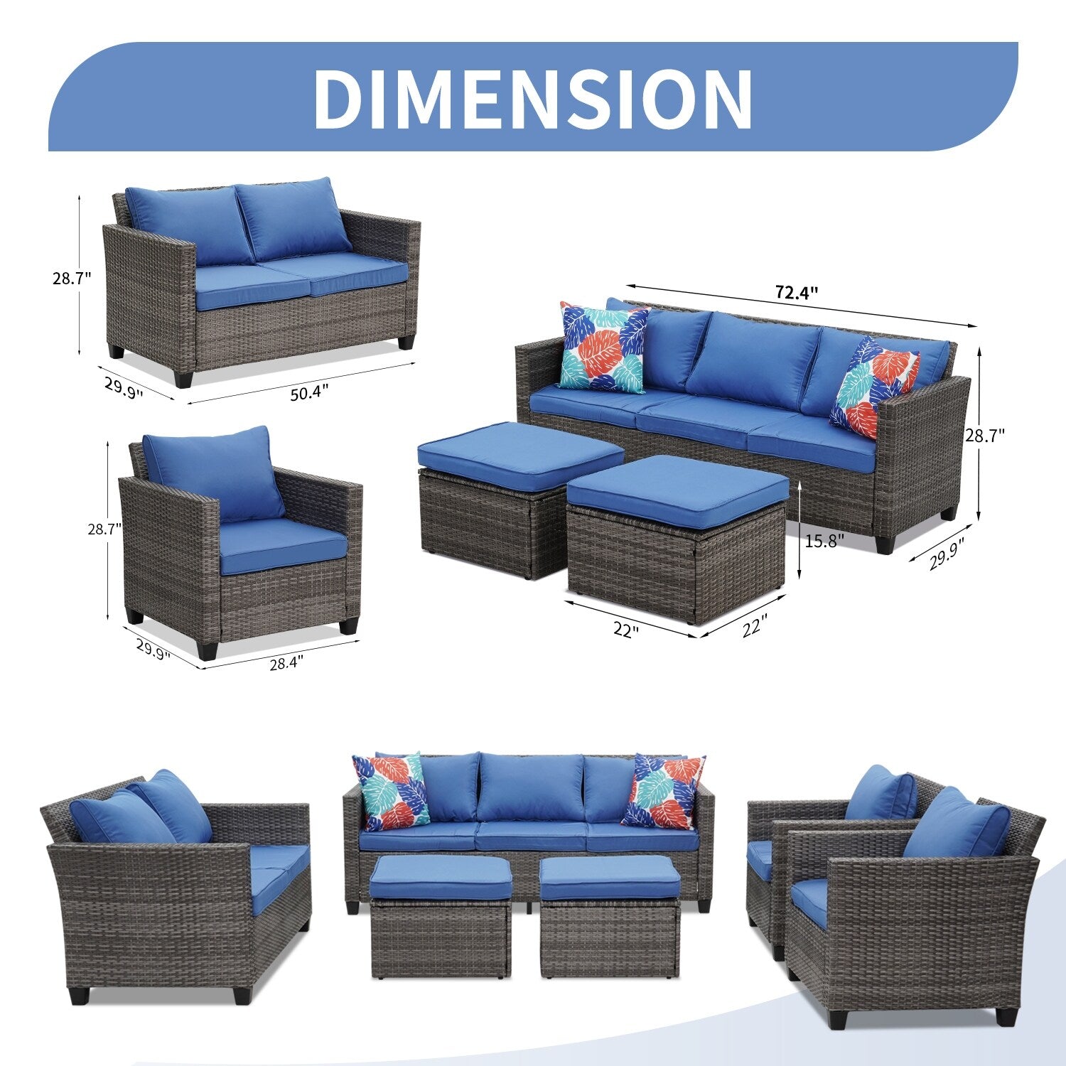 Ensemble de canapés d'extérieur Ainfox pour patio, canapé sectionnel en osier, meubles de patio, canapé en rotin