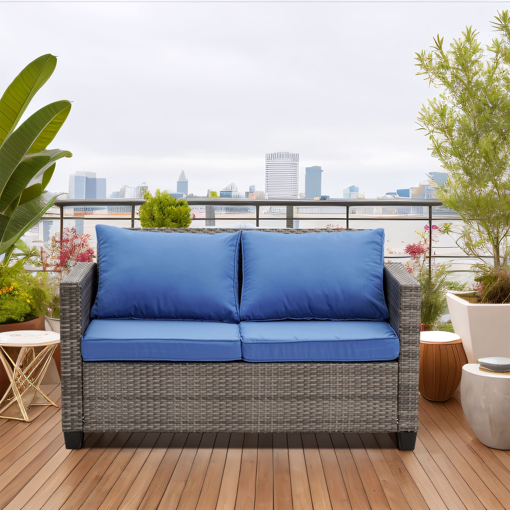 Ensemble de canapés d'extérieur Ainfox pour patio, canapé sectionnel en osier, meubles de patio, canapé en rotin