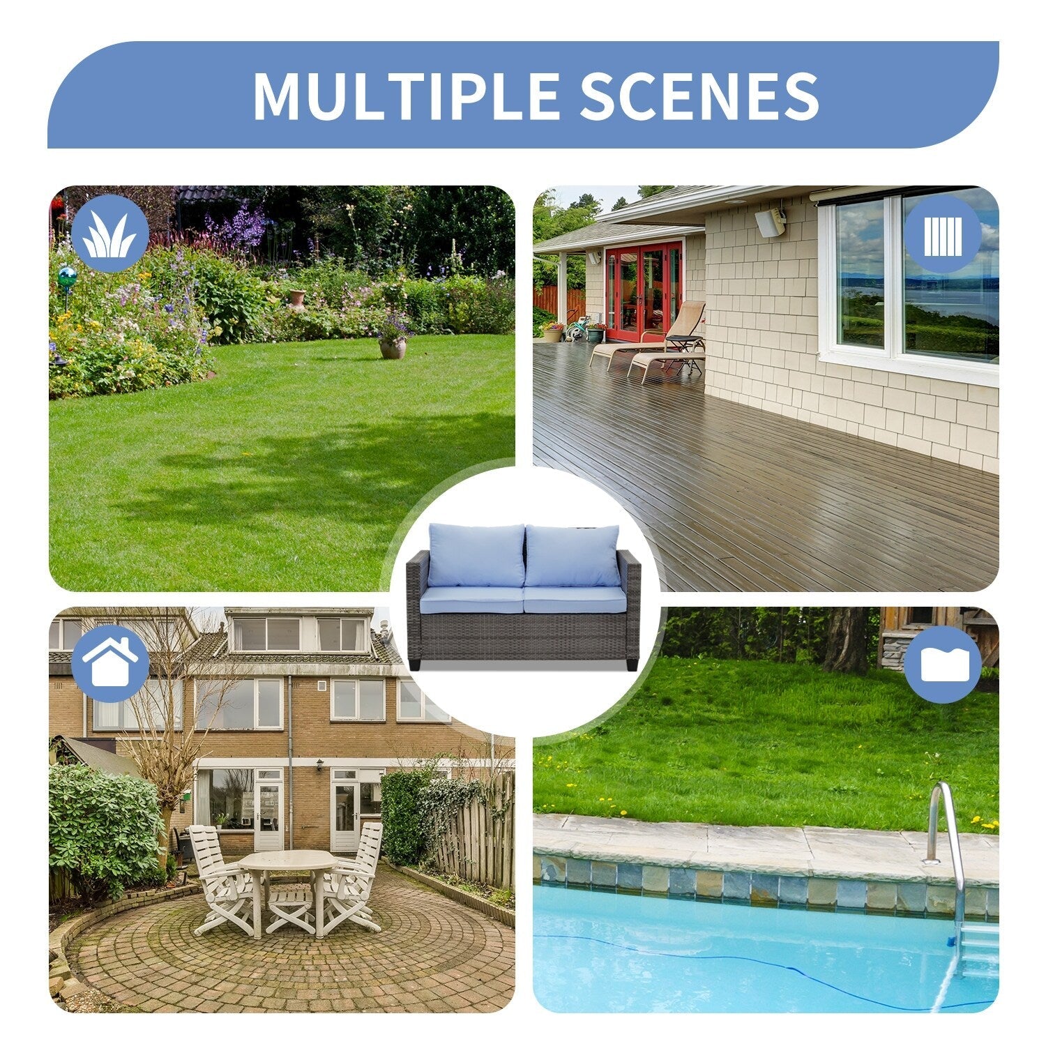 Ensemble de canapés d'extérieur Ainfox pour patio, canapé sectionnel en osier, meubles de patio, canapé en rotin