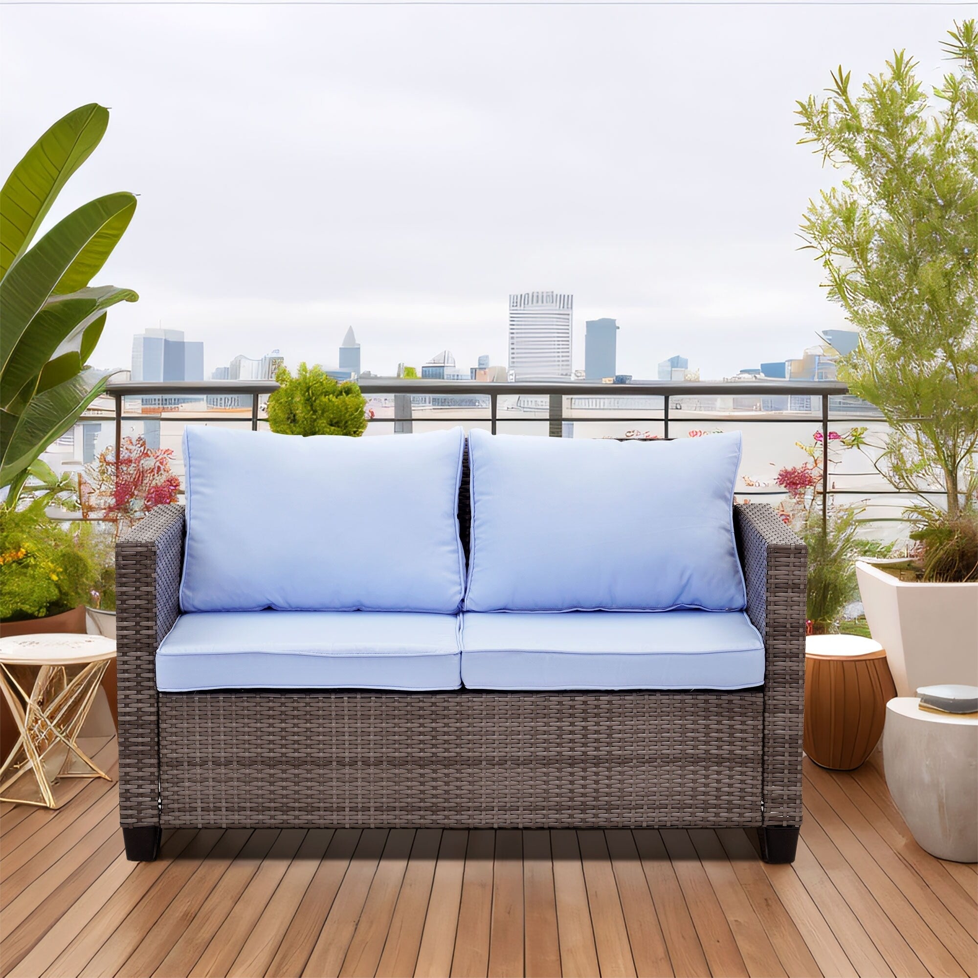 Ensemble de canapés d'extérieur Ainfox pour patio, canapé sectionnel en osier, meubles de patio, canapé en rotin