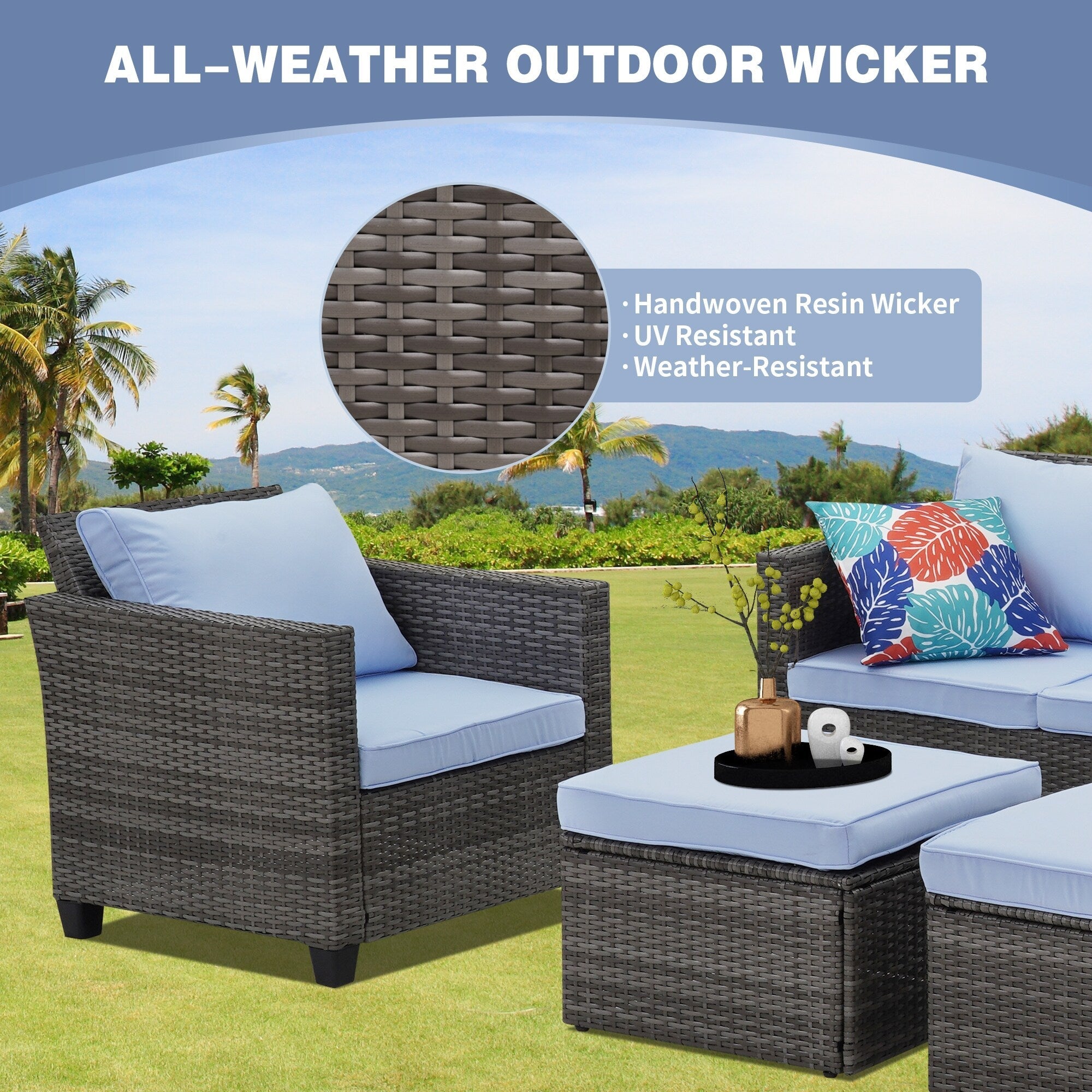 Ensemble de canapés d'extérieur Ainfox pour patio, canapé sectionnel en osier, meubles de patio, canapé en rotin