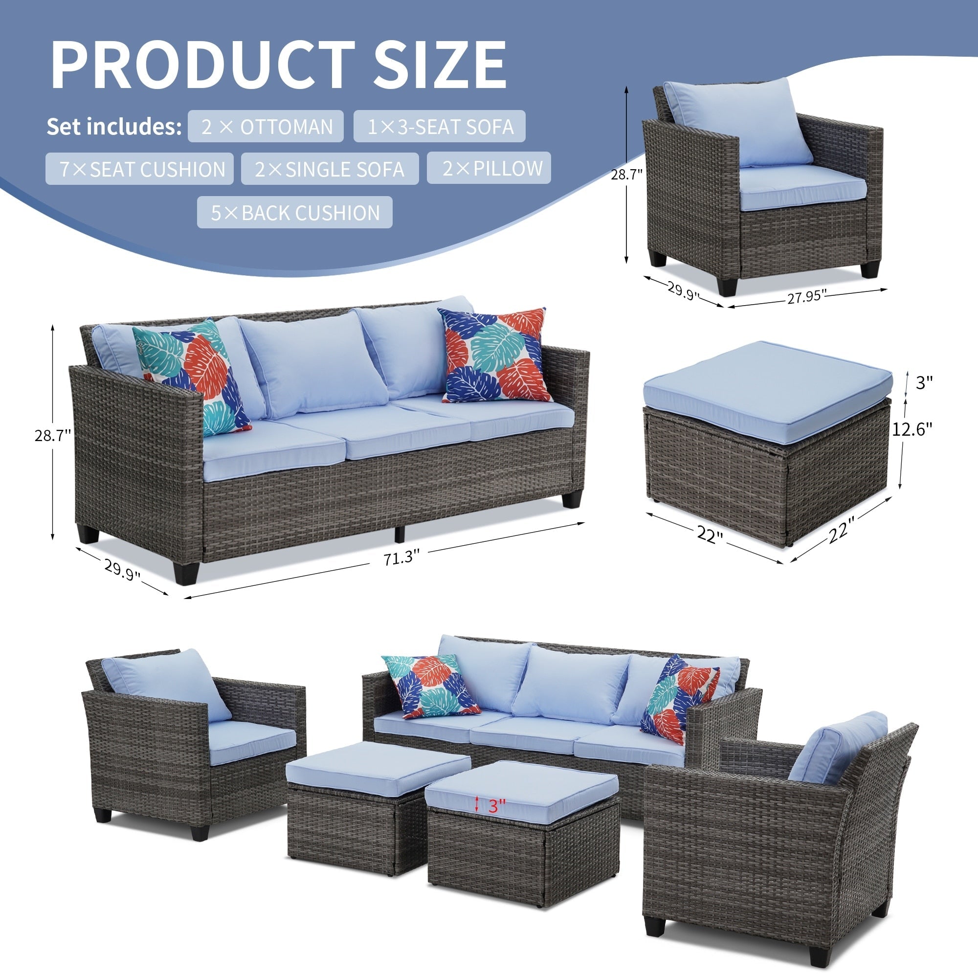 Ensemble de canapés d'extérieur Ainfox pour patio, canapé sectionnel en osier, meubles de patio, canapé en rotin