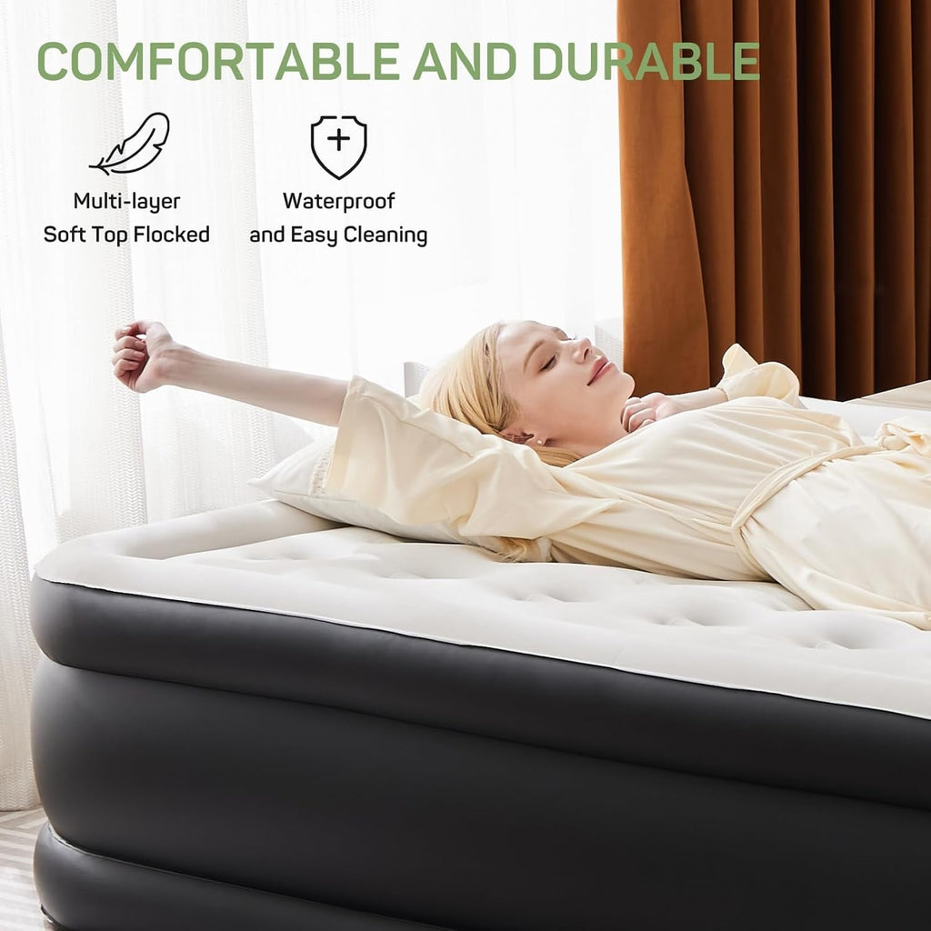 Matelas pneumatique double avec pompe intégrée, lit de camping gonflable surélevé de 40 cm, matelas gonflables portables autogonflables