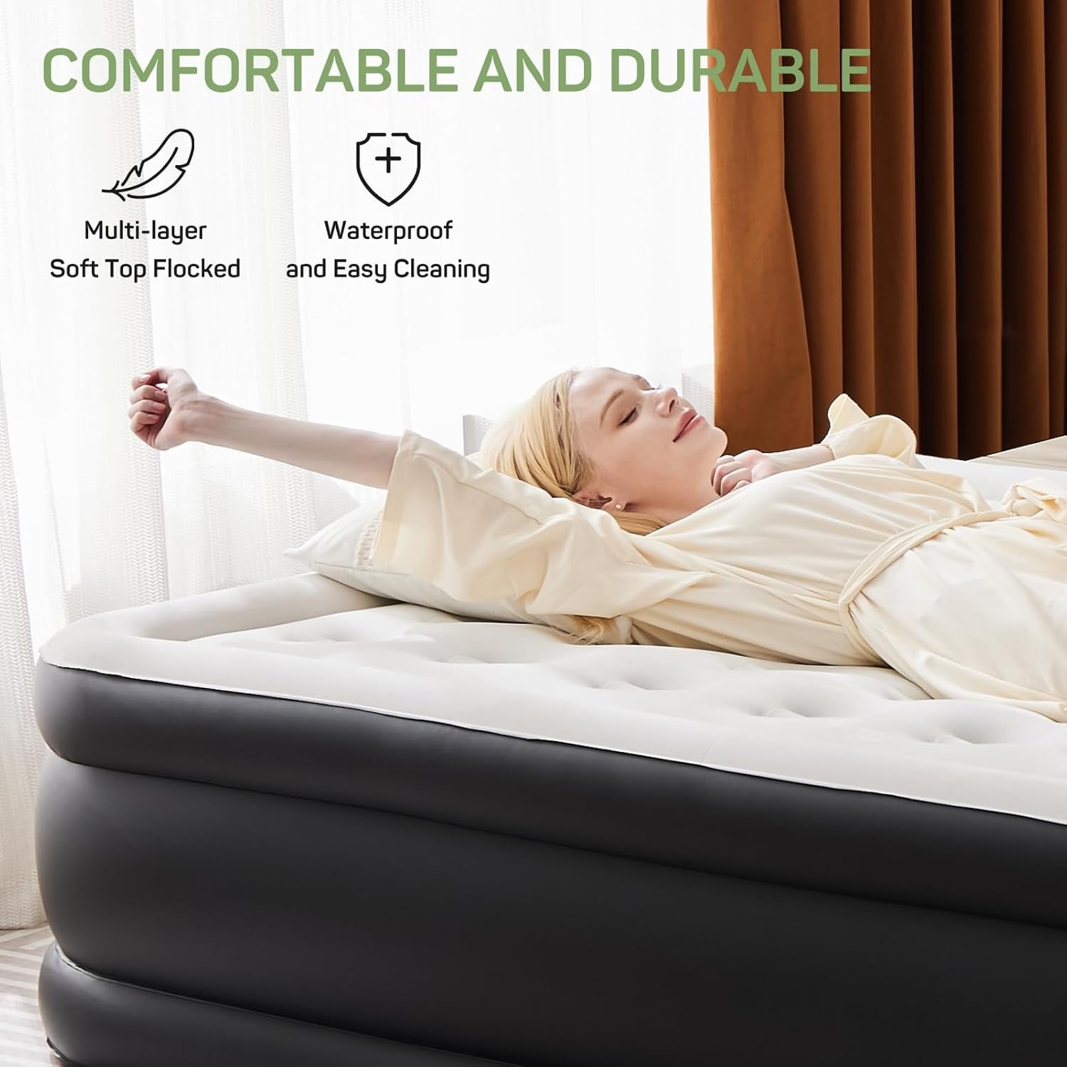 Matelas pneumatique double avec pompe intégrée, lit de camping gonflable surélevé de 40 cm, matelas gonflables portables autogonflables