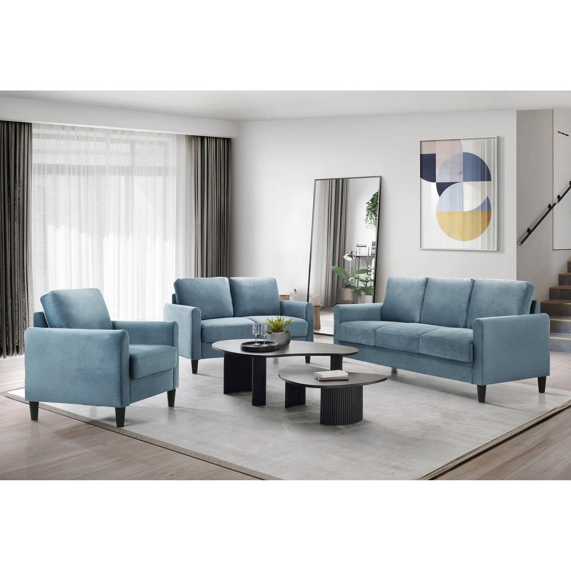 Ensemble de salon avec accoudoirs en velours Clayfell Airell