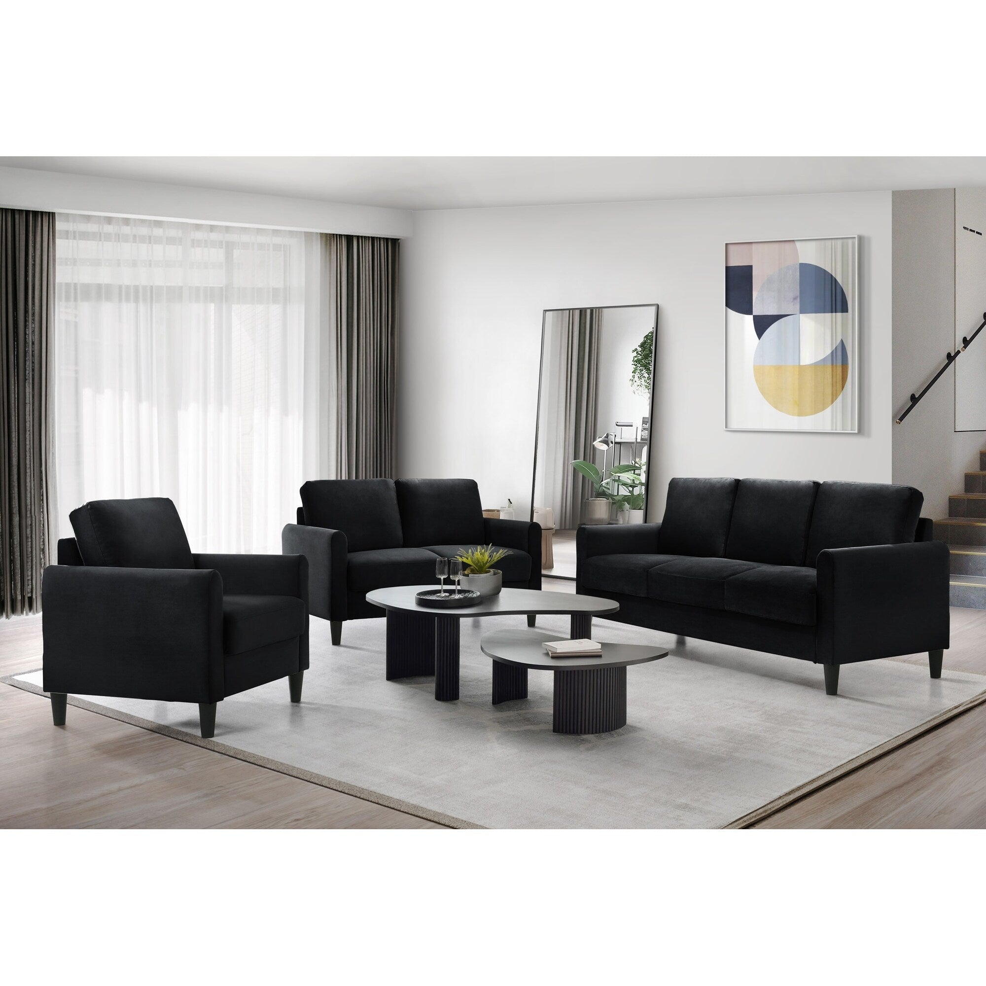 Ensemble de salon avec accoudoirs en velours Clayfell Airell