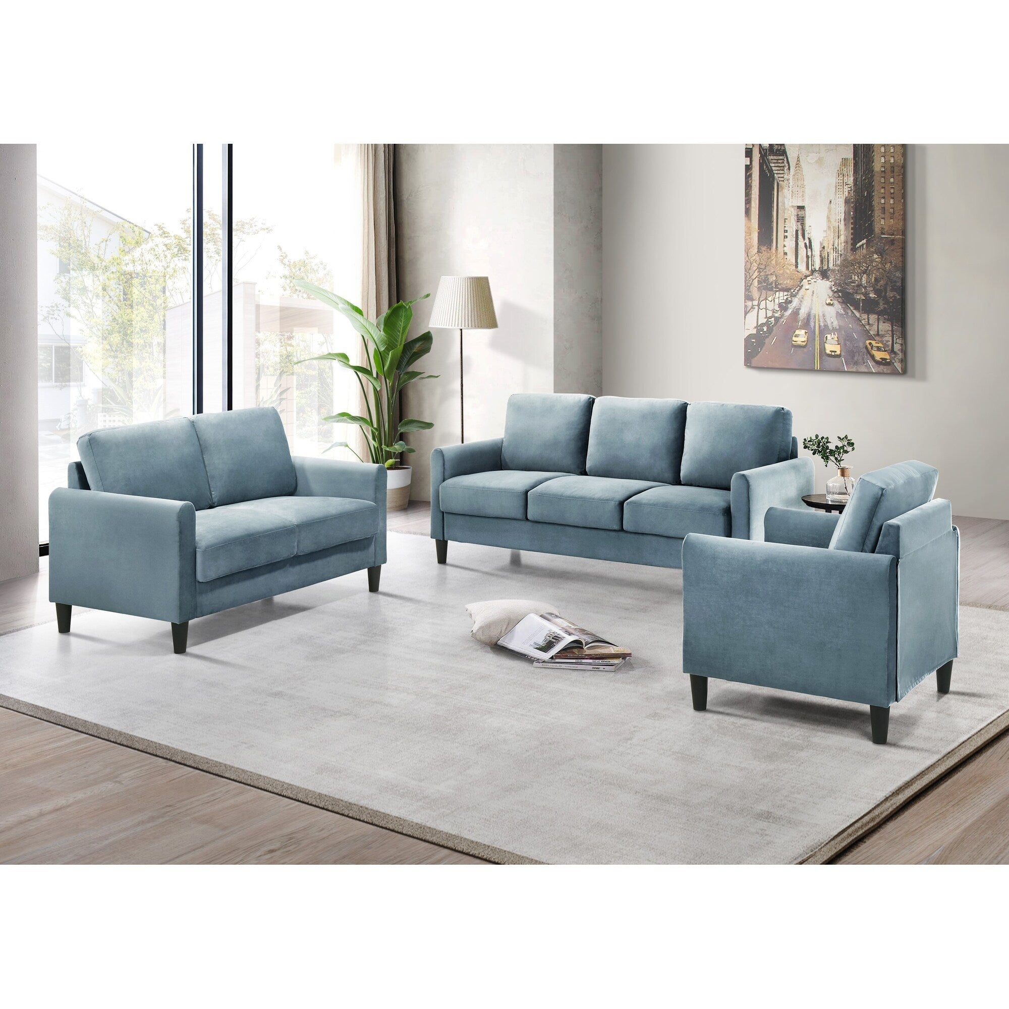 Ensemble de salon avec accoudoirs en velours Clayfell Airell