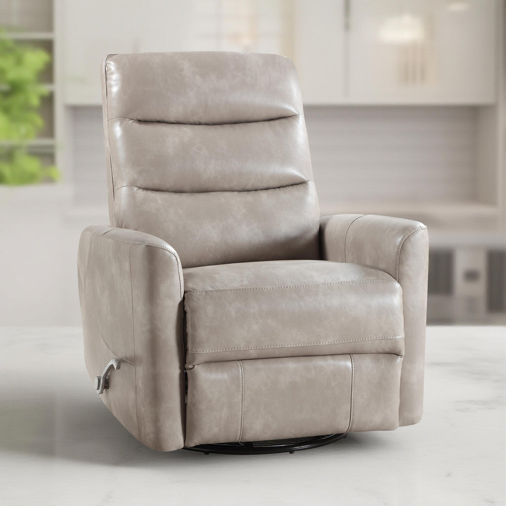 Fauteuil inclinable manuel pivotant Aki, repose-pieds réglable, similicuir gris