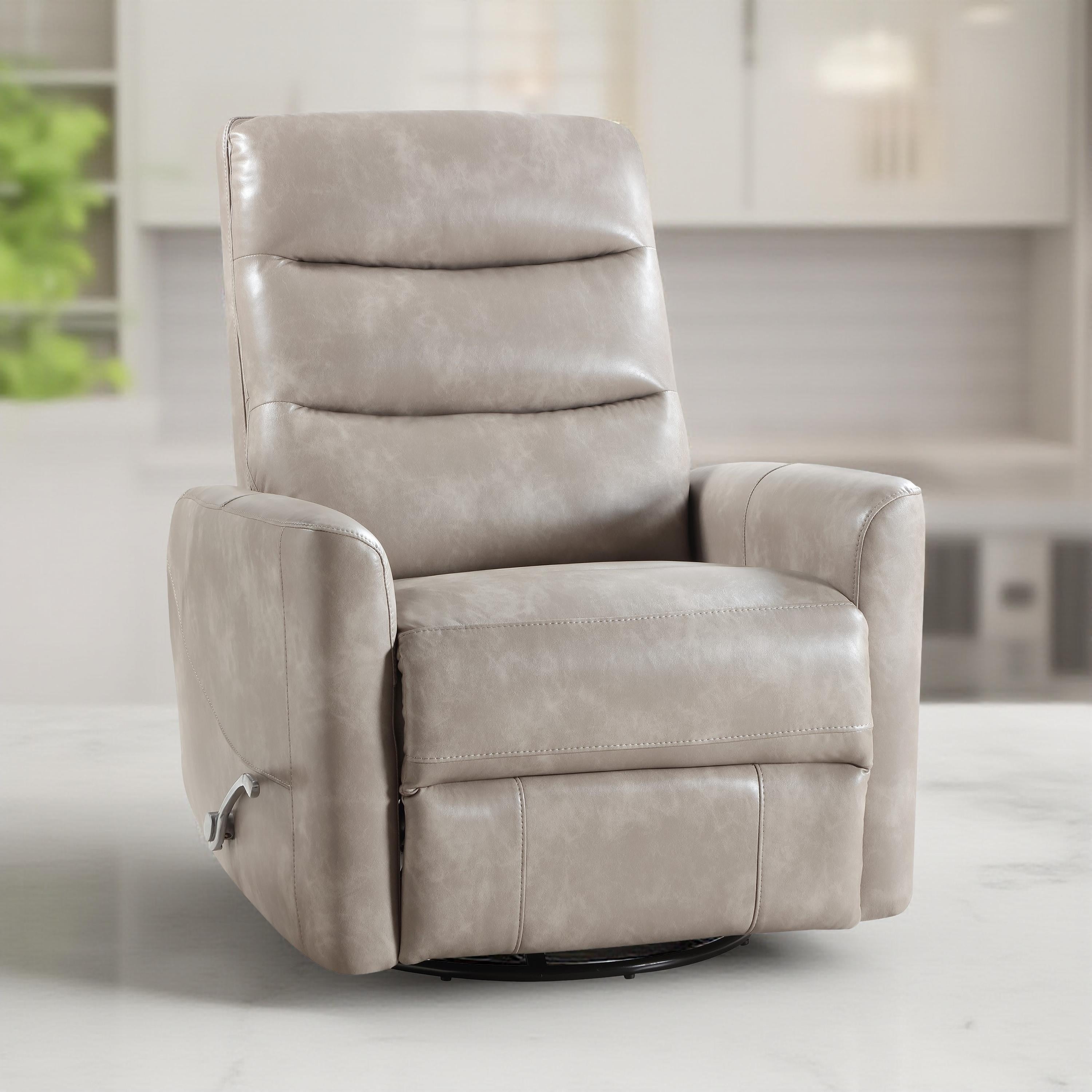 Fauteuil inclinable manuel pivotant Aki, repose-pieds réglable, similicuir gris