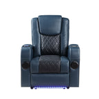Fauteuil inclinable électrique Alair en cuir bleu et noir avec Bluetooth, chargeur sans fil et porte-gobelet