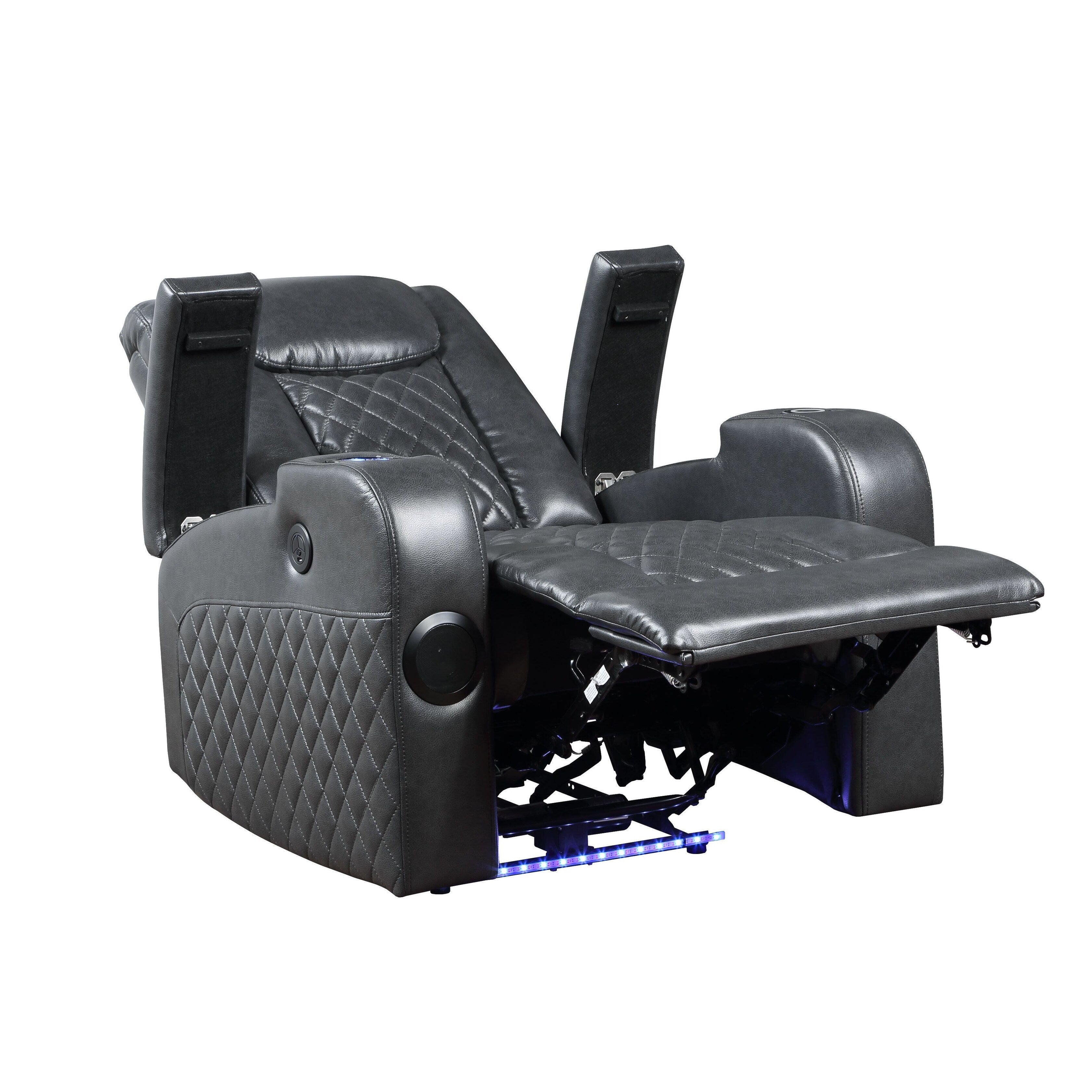 Fauteuil inclinable électrique Alair en cuir gris foncé avec Bluetooth, chargeur sans fil et porte-gobelet