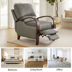 Fauteuil inclinable manuel Alex Mid-Century Modern en cuir véritable avec accoudoirs incurvés en bois, lot de 2