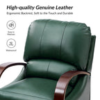 Fauteuil inclinable manuel Alex Mid-Century Modern en cuir véritable avec accoudoirs incurvés en bois, lot de 2