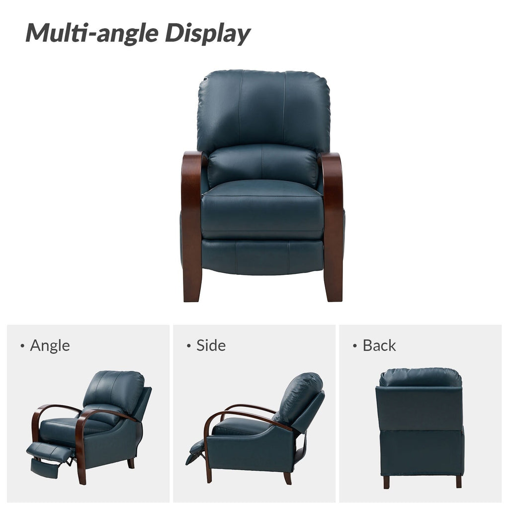 Fauteuil inclinable manuel Alex Mid-Century Modern en cuir véritable avec accoudoirs incurvés en bois, lot de 2