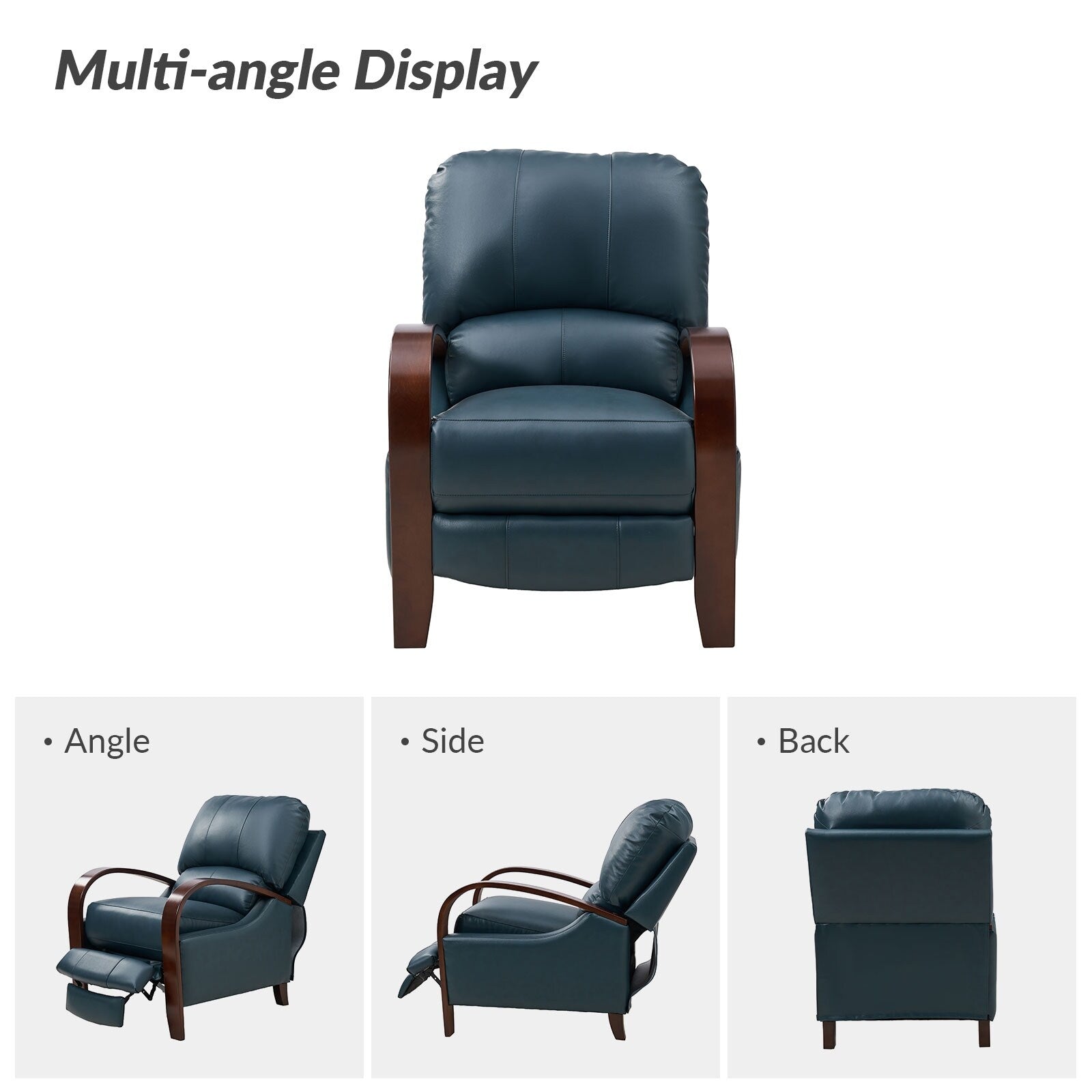 Fauteuil inclinable manuel Alex Mid-Century Modern en cuir véritable avec accoudoirs incurvés en bois, lot de 2