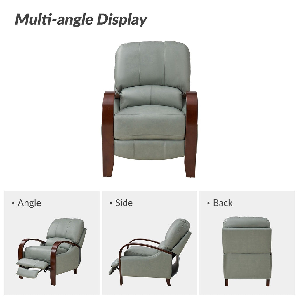 Fauteuil inclinable manuel Alex Mid-Century Modern en cuir véritable avec accoudoirs incurvés en bois, lot de 2