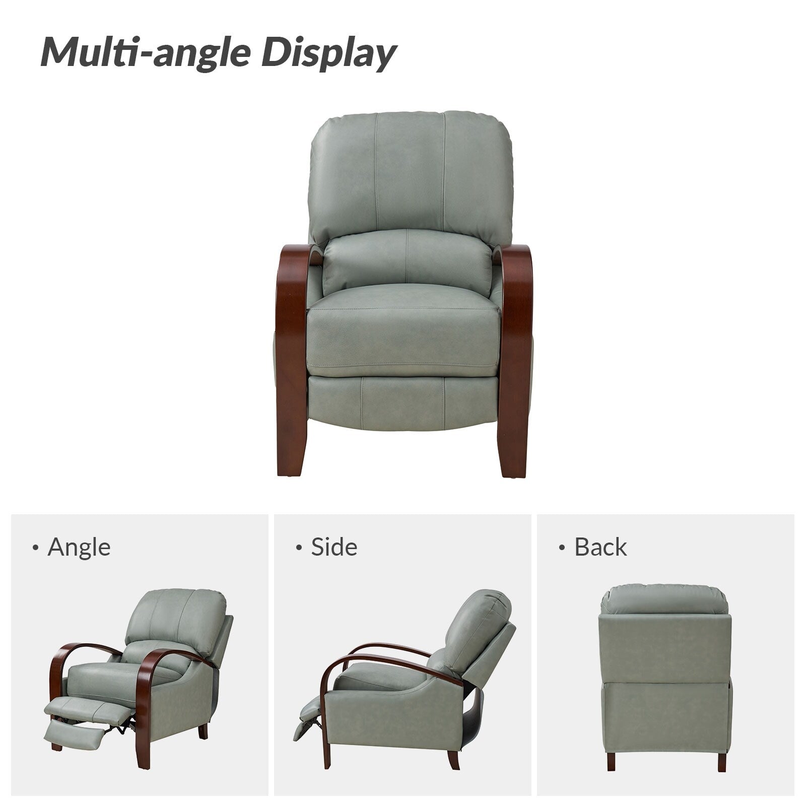 Fauteuil inclinable manuel Alex Mid-Century Modern en cuir véritable avec accoudoirs incurvés en bois, lot de 2