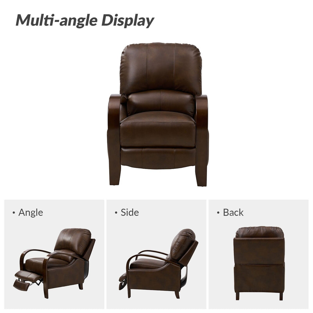 Fauteuil inclinable manuel Alex Mid-Century Modern en cuir véritable avec accoudoirs incurvés en bois, lot de 2