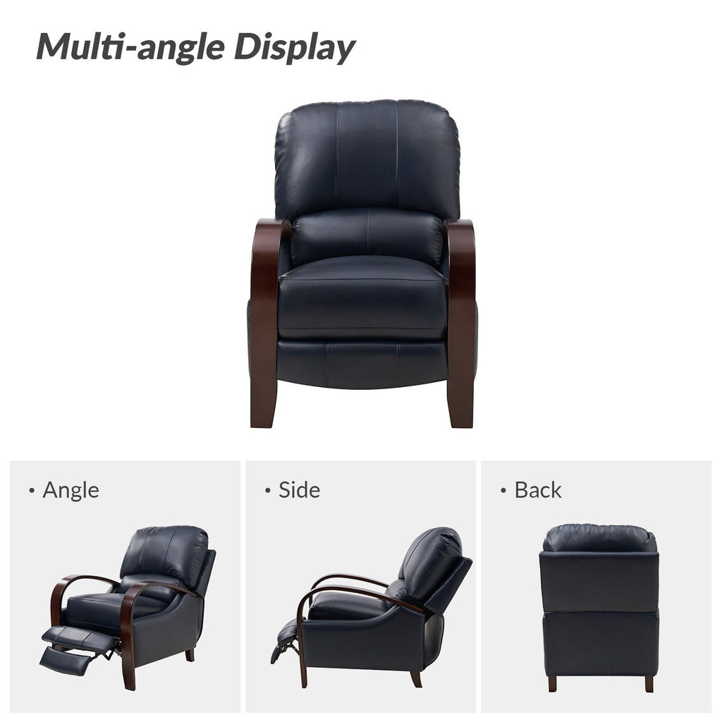 Fauteuil inclinable manuel Alex Mid-Century Modern en cuir véritable avec accoudoirs incurvés en bois, lot de 2