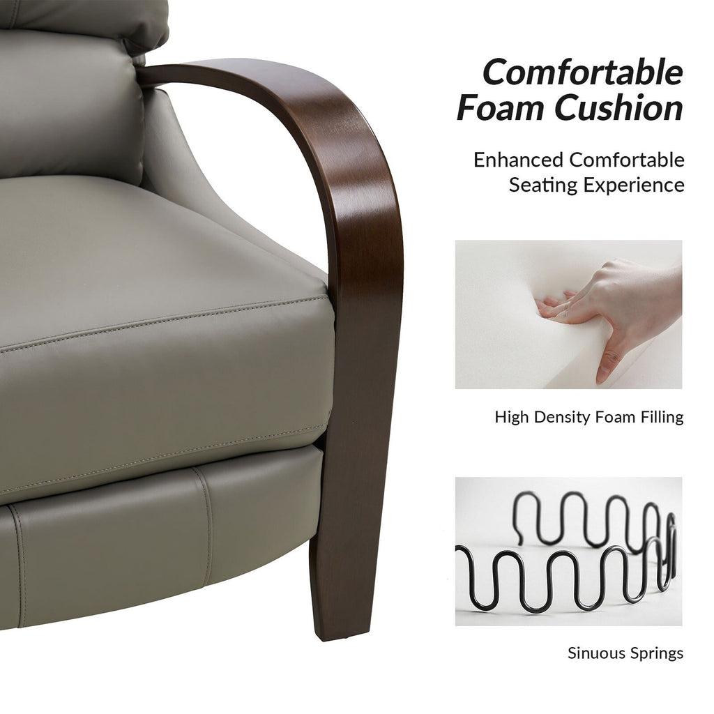 Fauteuil inclinable manuel Alex Mid-Century Modern en cuir véritable avec accoudoirs incurvés en bois, lot de 2