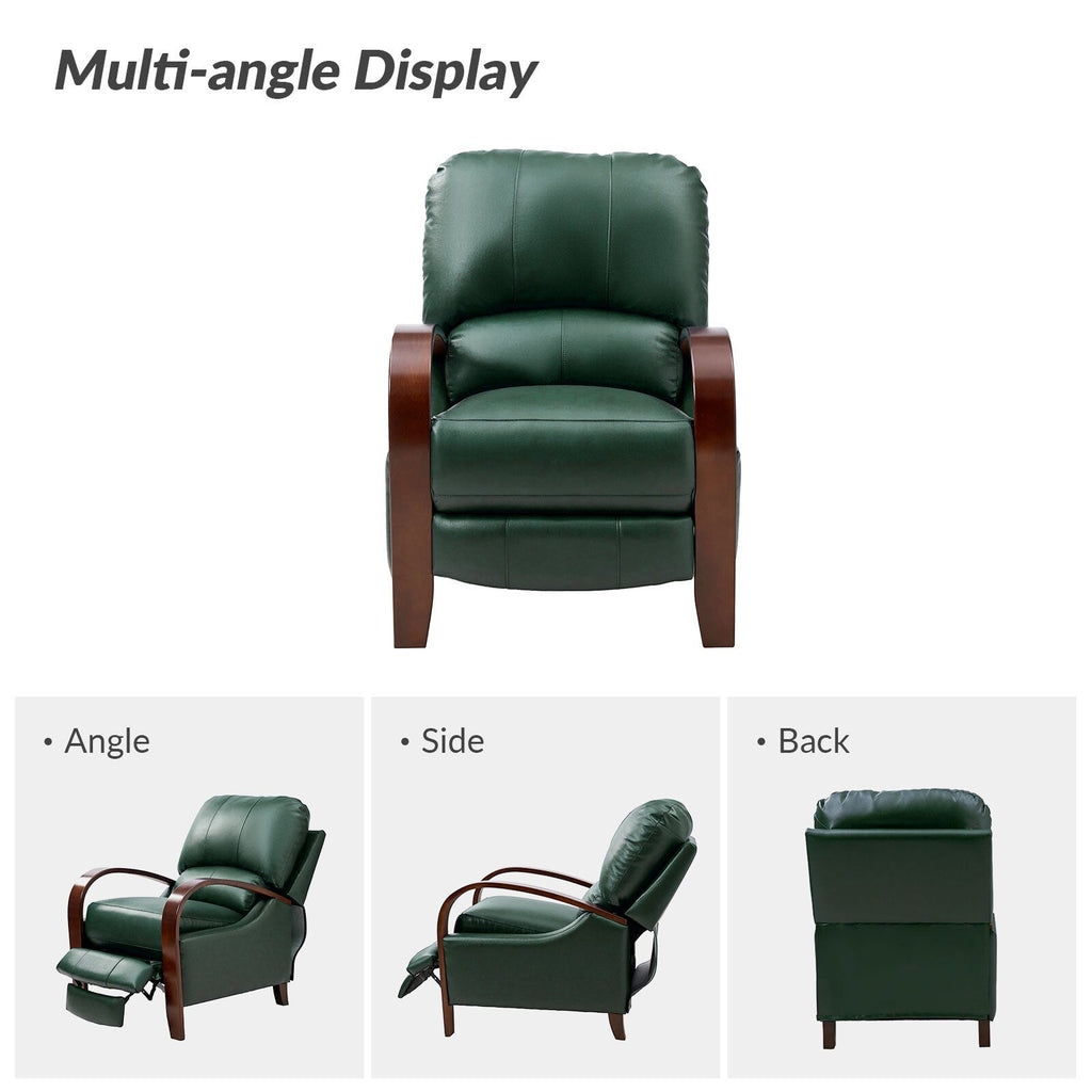 Fauteuil inclinable manuel Alex Mid-Century Modern en cuir véritable avec accoudoirs incurvés en bois, lot de 2