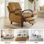 Fauteuil inclinable manuel Alex Mid-Century Modern en cuir véritable avec accoudoirs incurvés en bois, lot de 2