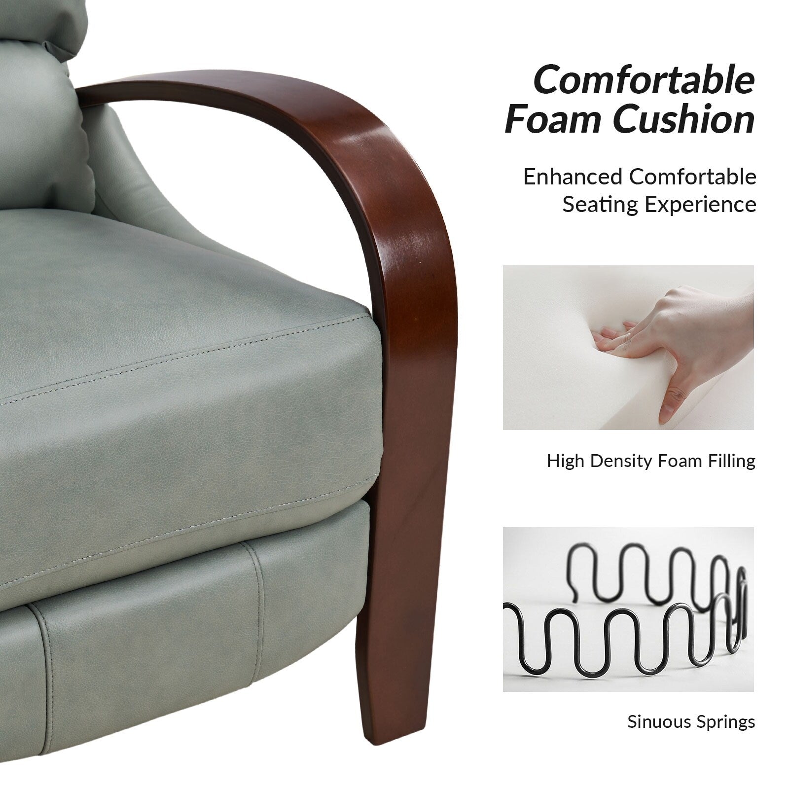 Fauteuil inclinable manuel Alex Mid-Century Modern en cuir véritable avec accoudoirs incurvés en bois, lot de 2