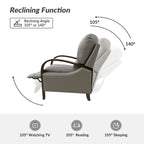 Fauteuil inclinable manuel Alex Mid-Century Modern en cuir véritable avec accoudoirs incurvés en bois, lot de 2