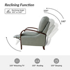 Fauteuil inclinable manuel Alex Mid-Century Modern en cuir véritable avec accoudoirs incurvés en bois, lot de 2