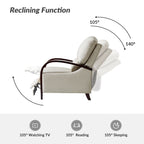 Fauteuil inclinable manuel Alex Mid-Century Modern en cuir véritable avec accoudoirs incurvés en bois, lot de 2