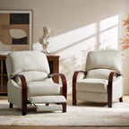 Fauteuil inclinable manuel Alex Mid-Century Modern en cuir véritable avec accoudoirs incurvés en bois, lot de 2