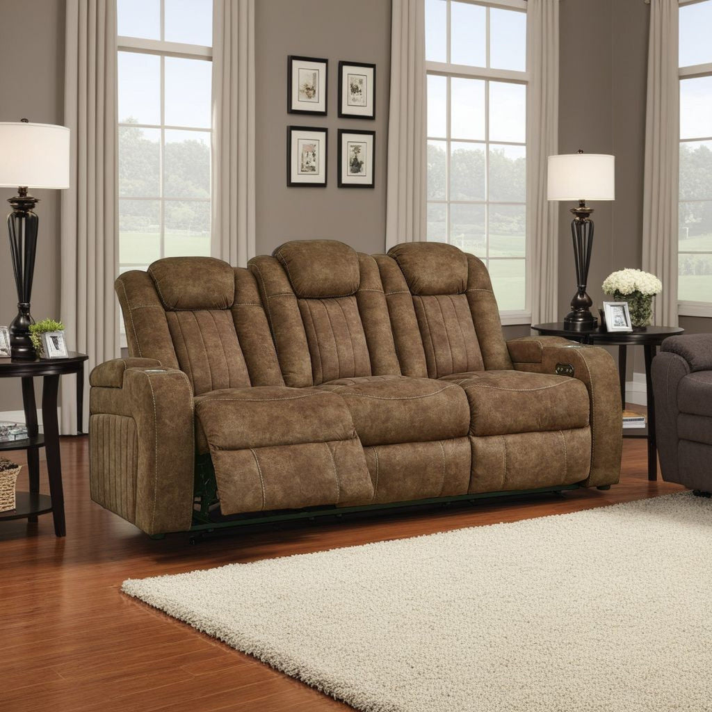 Canapé inclinable électrique Alexy, USB, rangement, similicuir marron 86 pouces