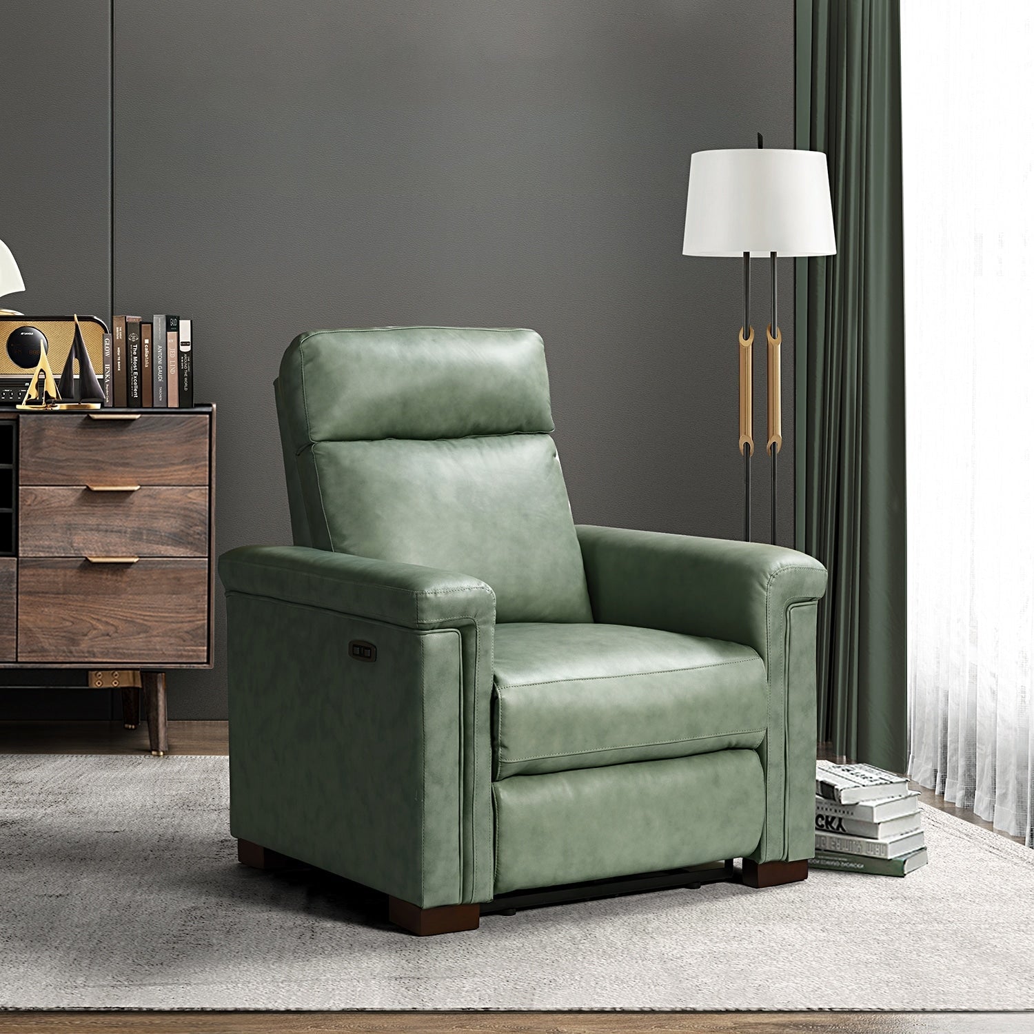 Fauteuil inclinable électrique classique contemporain Alicia 34,65 pouces de large en cuir véritable avec port USB