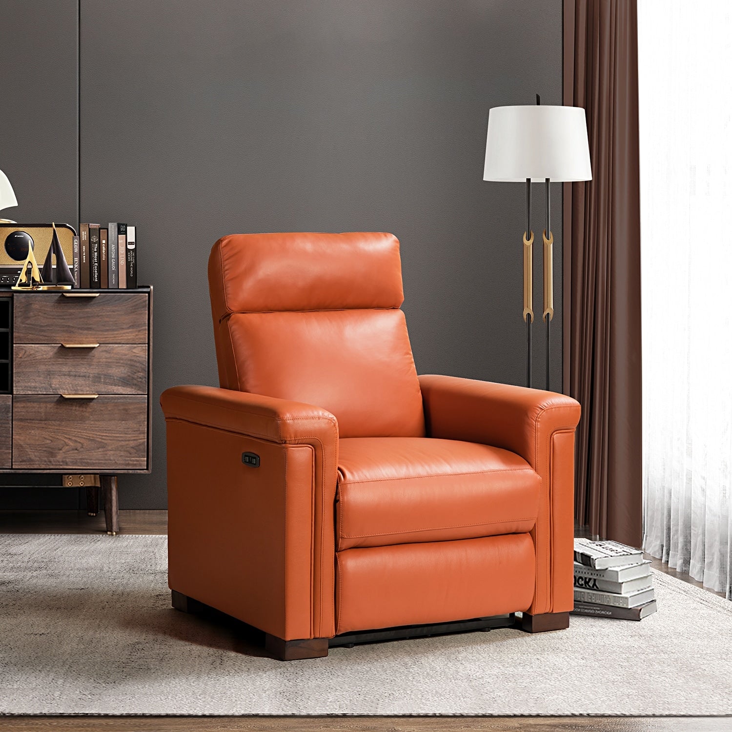 Fauteuil inclinable électrique classique contemporain Alicia 34,65 pouces de large en cuir véritable avec port USB