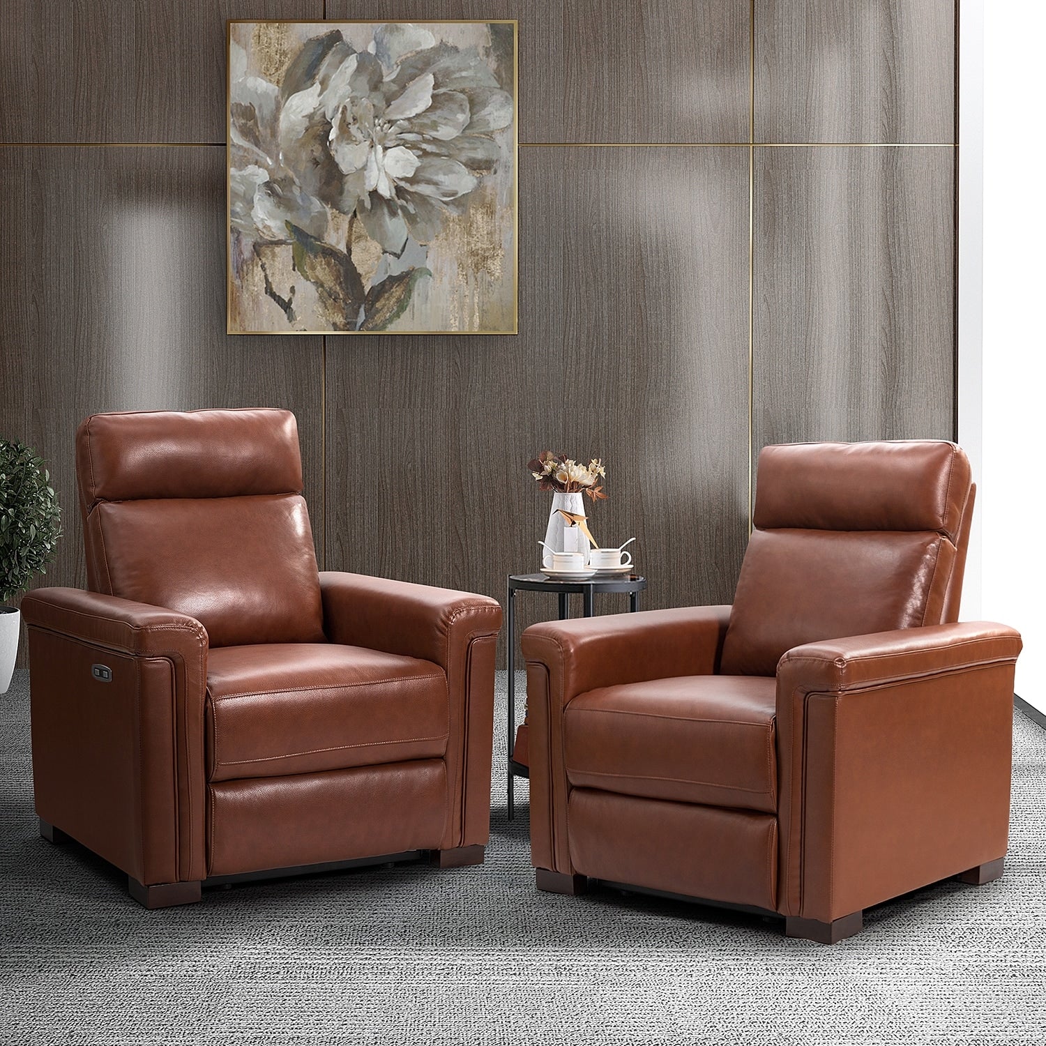 Fauteuil inclinable électrique classique contemporain Alicia 34,65 pouces en cuir véritable avec port USB (lot de 2)