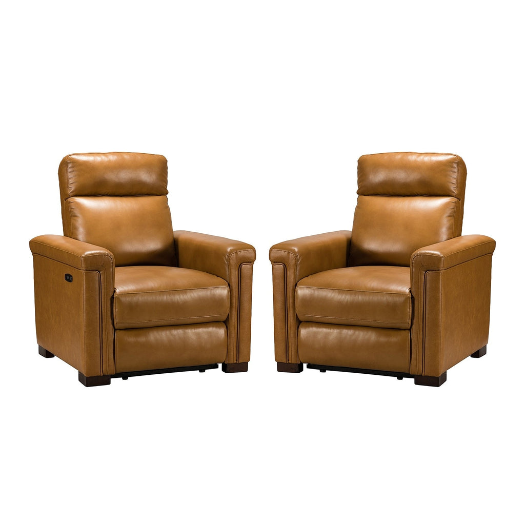 Fauteuil inclinable électrique classique contemporain Alicia 34,65 pouces en cuir véritable avec port USB (lot de 2)