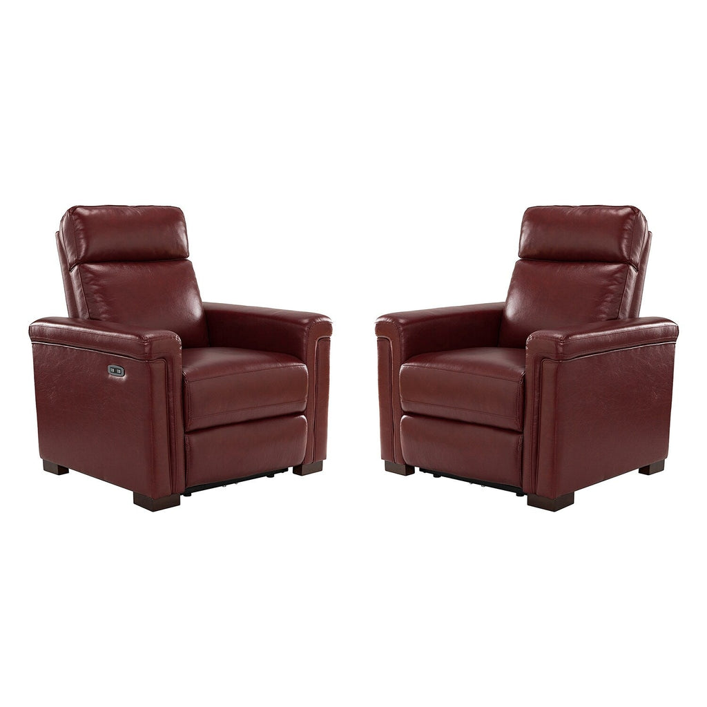 Fauteuil inclinable électrique classique contemporain Alicia 34,65 pouces en cuir véritable avec port USB (lot de 2)
