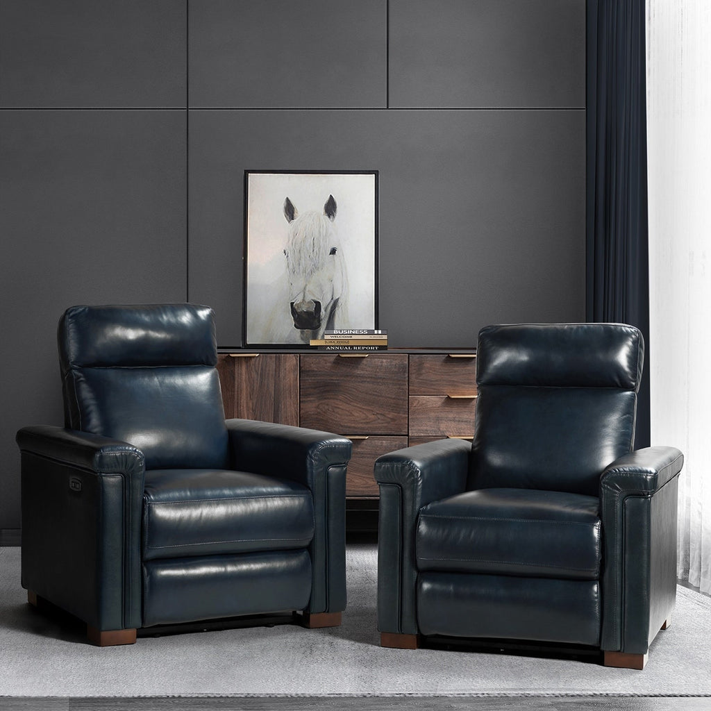 Fauteuil inclinable électrique classique contemporain Alicia 34,65 pouces en cuir véritable avec port USB (lot de 2)