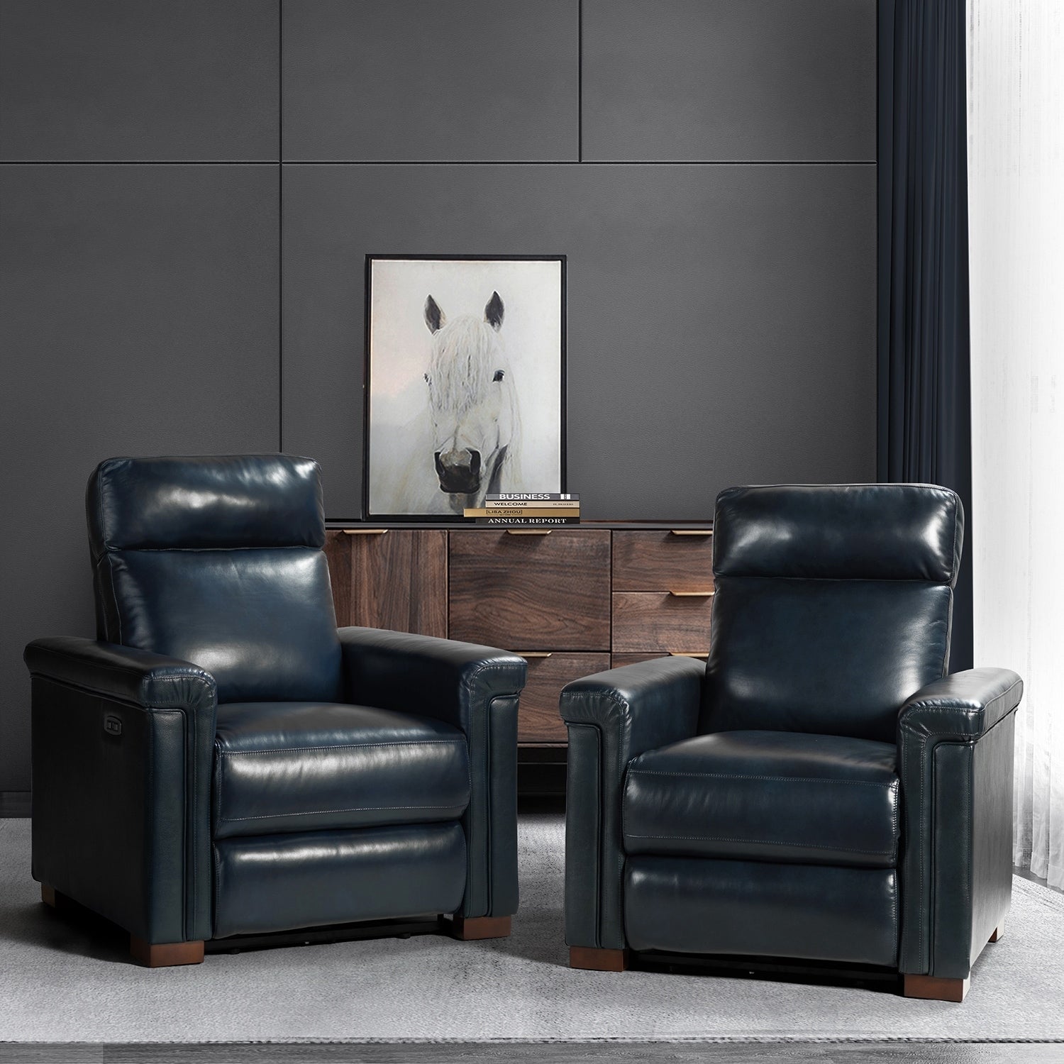 Fauteuil inclinable électrique classique contemporain Alicia 34,65 pouces en cuir véritable avec port USB (lot de 2)