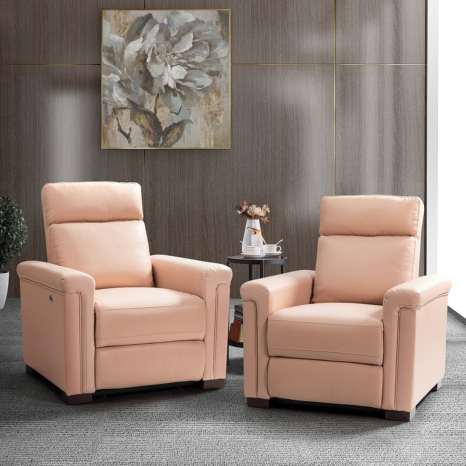 Fauteuil inclinable électrique classique contemporain Alicia 34,65 pouces en cuir véritable avec port USB (lot de 2)
