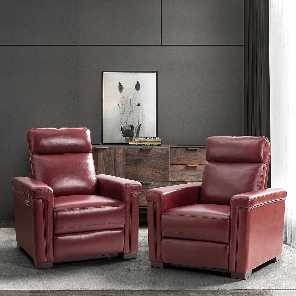 Fauteuil inclinable électrique classique contemporain Alicia 34,65 pouces en cuir véritable avec port USB (lot de 2)