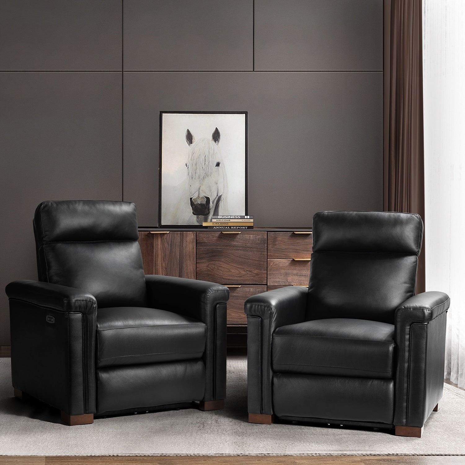Fauteuil inclinable électrique classique contemporain Alicia 34,65 pouces en cuir véritable avec port USB (lot de 2)