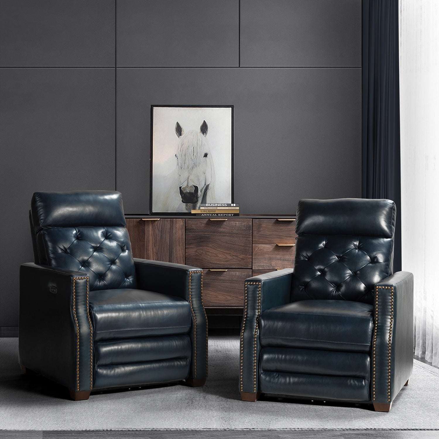 Fauteuil inclinable électrique Alina 31,50 pouces de large en cuir véritable avec port USB, lot de 2