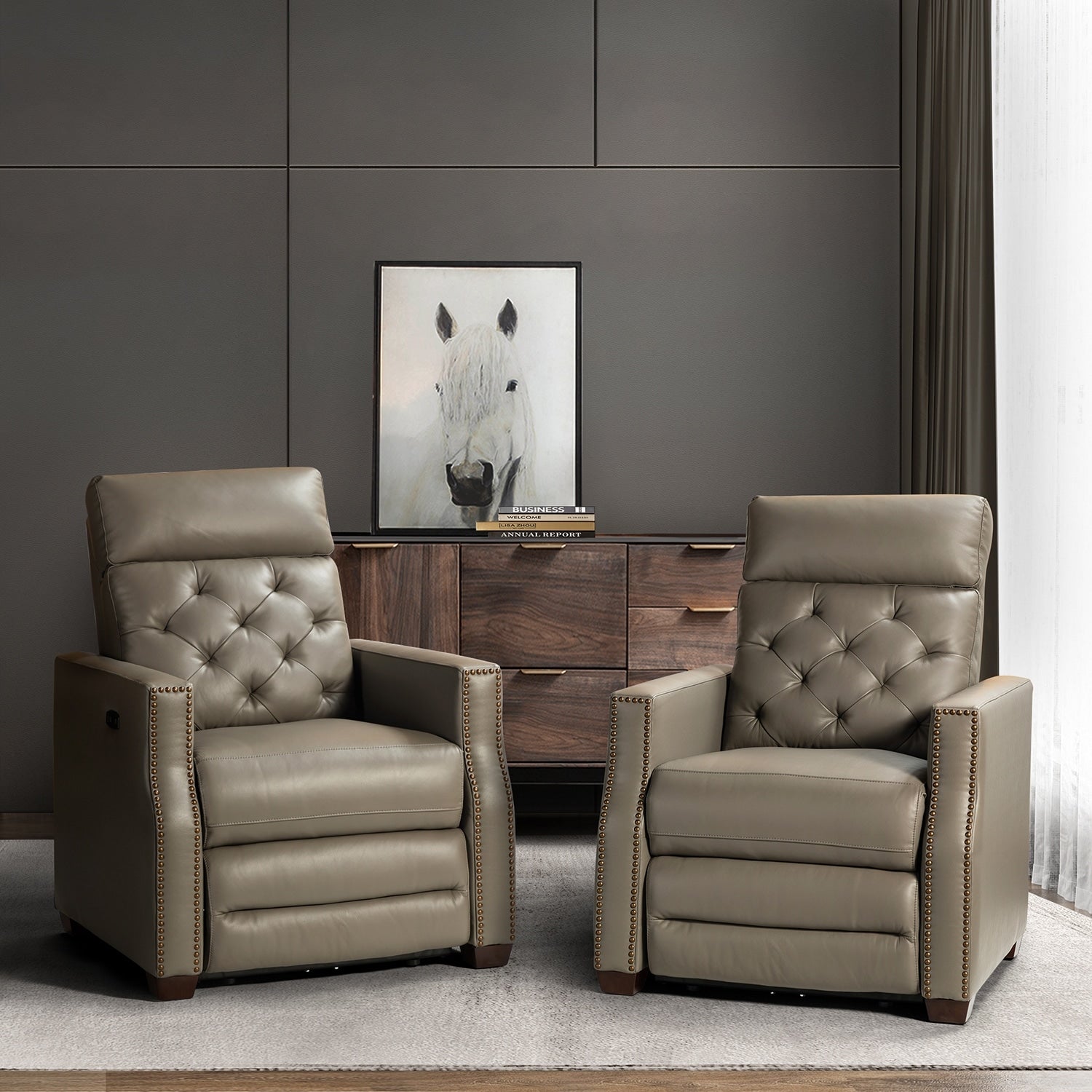 Fauteuil inclinable électrique Alina 31,50 pouces de large en cuir véritable avec port USB, lot de 2