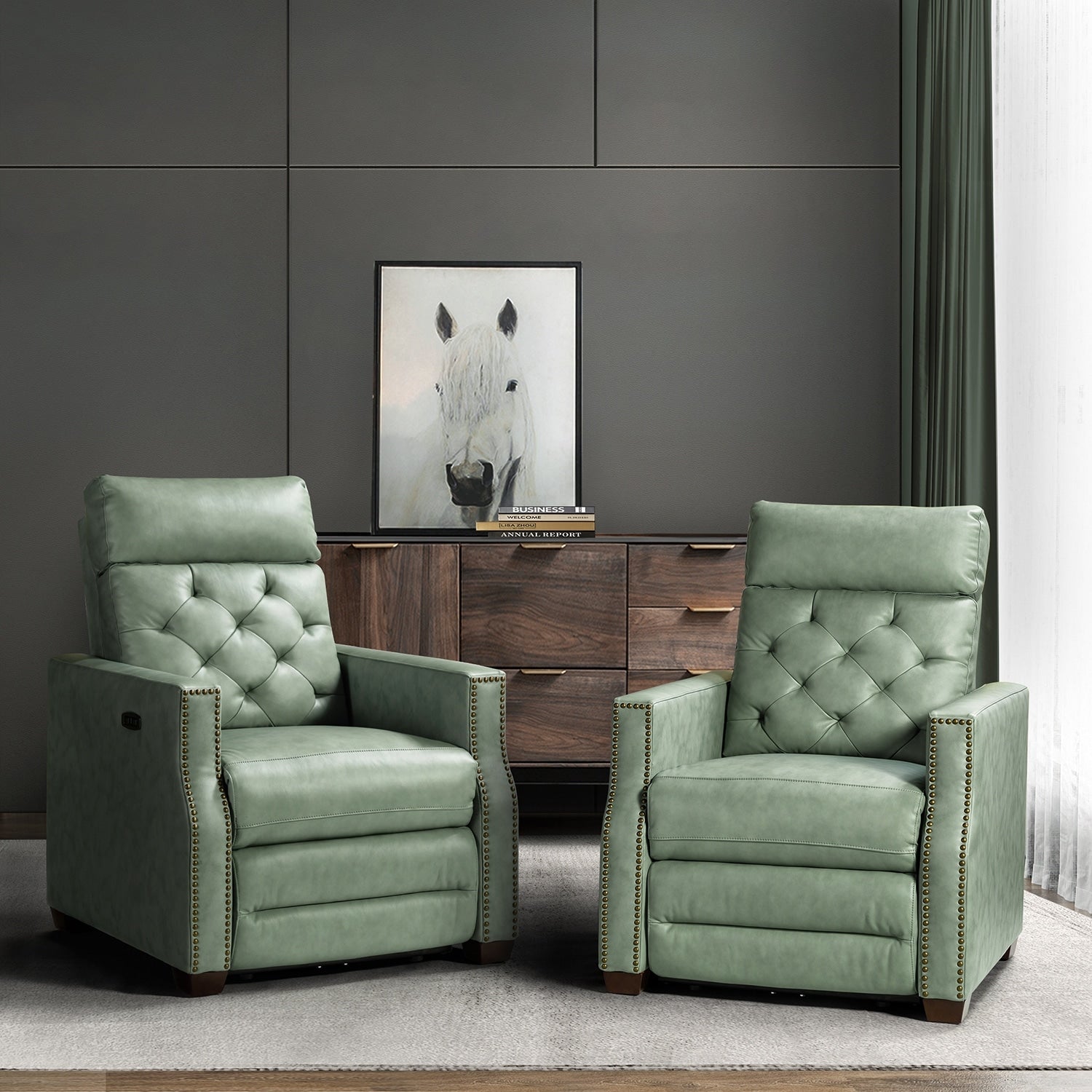 Fauteuil inclinable électrique Alina 31,50 pouces de large en cuir véritable avec port USB, lot de 2