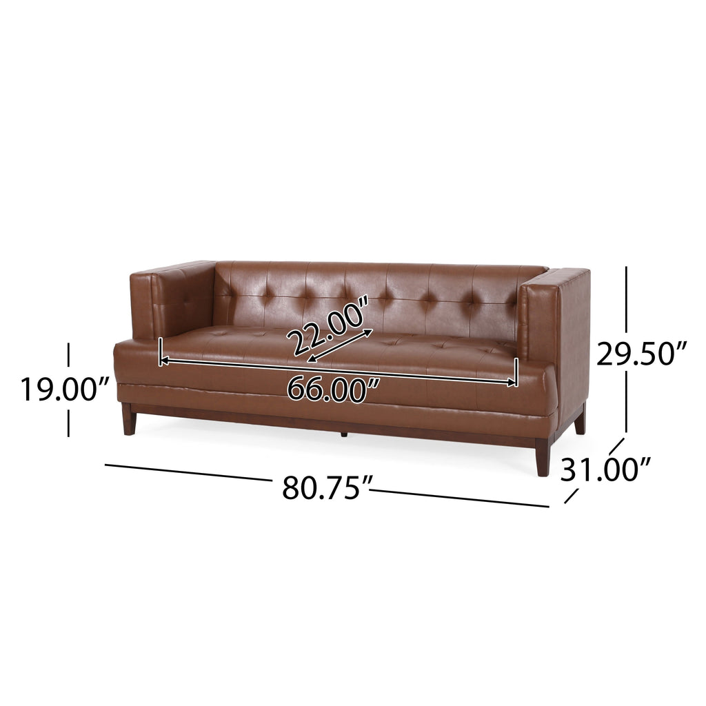 Canapé Alio, 81 pouces, accoudoirs smoking, capitonnage Chesterfield en similicuir marron